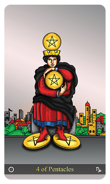 Tarot Card - Four of Pentacles (สี่เหรียญ)